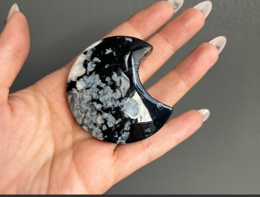 Black Flower Agate Crystal Moon